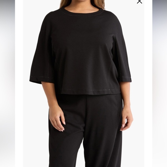 Max Studio Black Top with white thread trim & Wide Leg Trousers Set 2X MSRP $198 - Picture 1 of 16